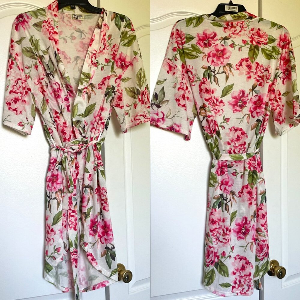 Show Me Your Mumu Short Robe Floral Brie Robe White Pink Green Garden of Bloom